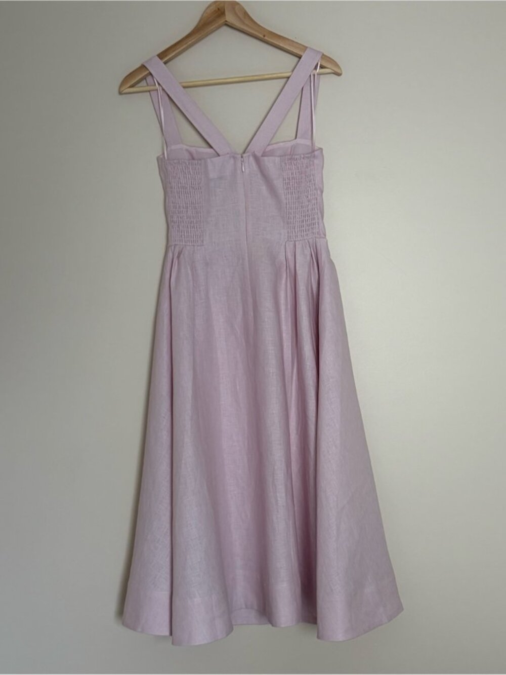 NEW Reformation Roma Midi Linen Dress Cherry Blossom Light Pink | US 0 UK 4 - Picture 7 of 15